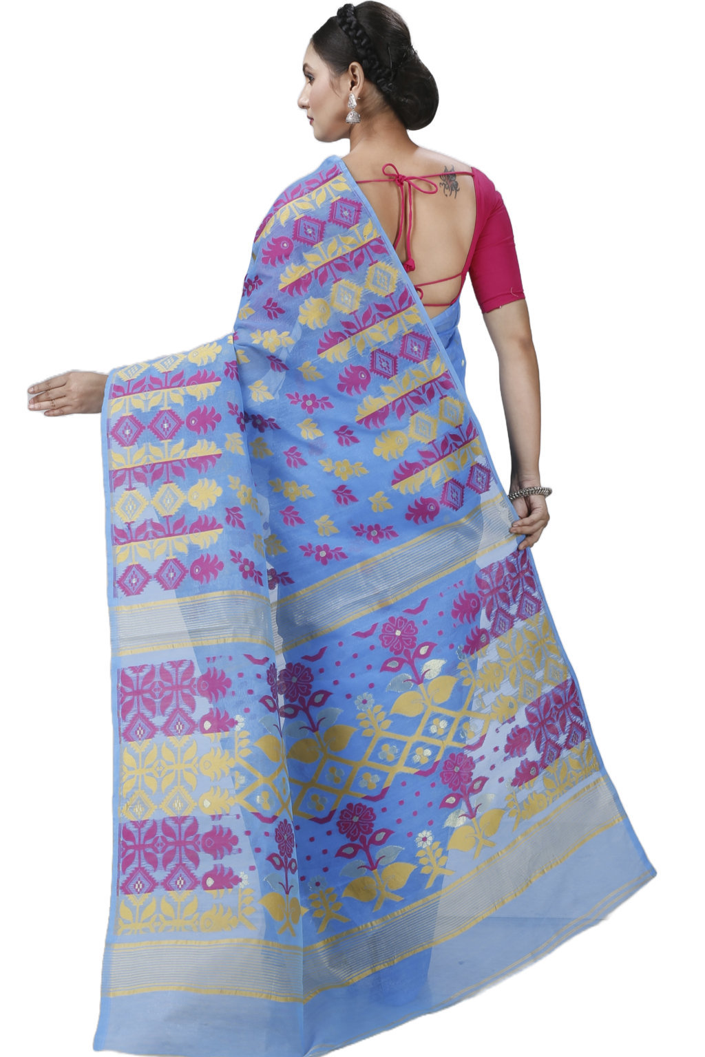 Sky Blue Pure Cotton Urmila Jamdani Saree (1125)